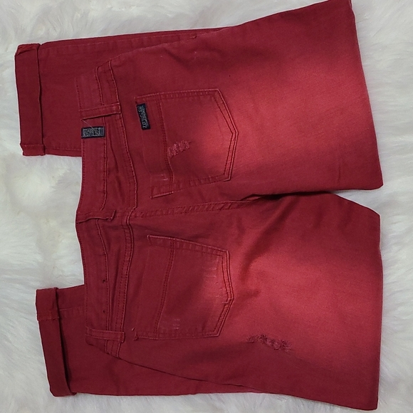 Zanadi Burgundy Distressed Skinny Jeans - Picture 3 of 4